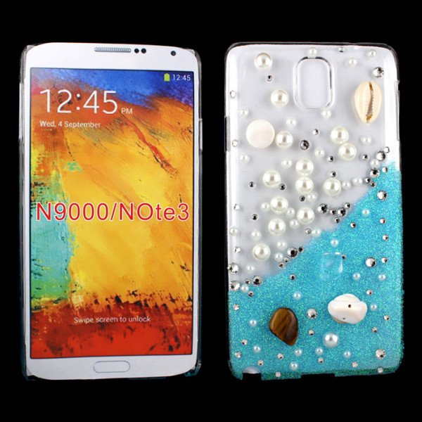 Wholesale Galaxy Note 3 3D Clear Crystal Pearl Diamond Case (Blue)